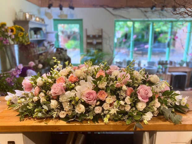 Orchid and Garden Rose Casket Spray