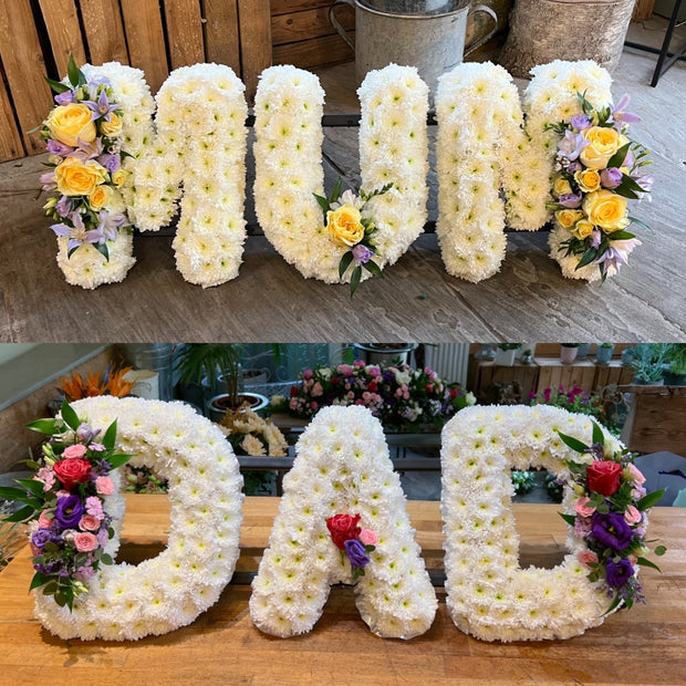 White Based Flower Letters With Colour Spray